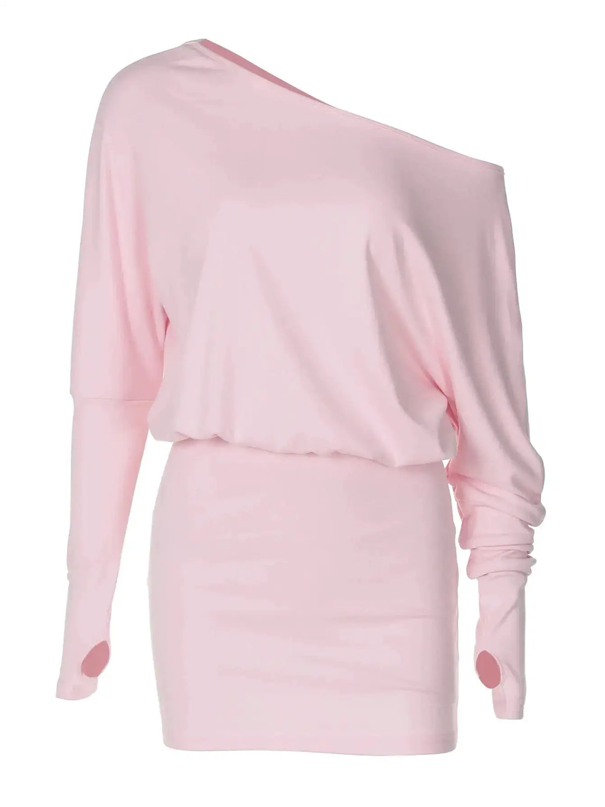 Dulzura Sexy Long Sleeve Mini Dress Oblique Shoulder Solid Simple Dresses Party Club Birthday Vacation Date Y2K Women Clothes by Dropshipman