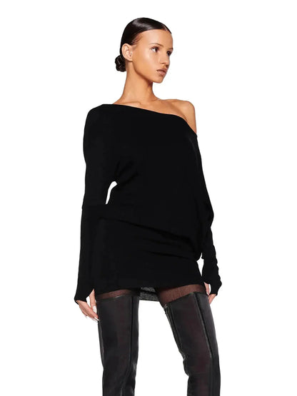 Dulzura Sexy Long Sleeve Mini Dress Oblique Shoulder Solid Simple Dresses Party Club Birthday Vacation Date Y2K Women Clothes by Dropshipman