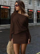 Dulzura Sexy Long Sleeve Mini Dress Oblique Shoulder Solid Simple Dresses Party Club Birthday Vacation Date Y2K Women Clothes SHOPEZRA L.L.C.