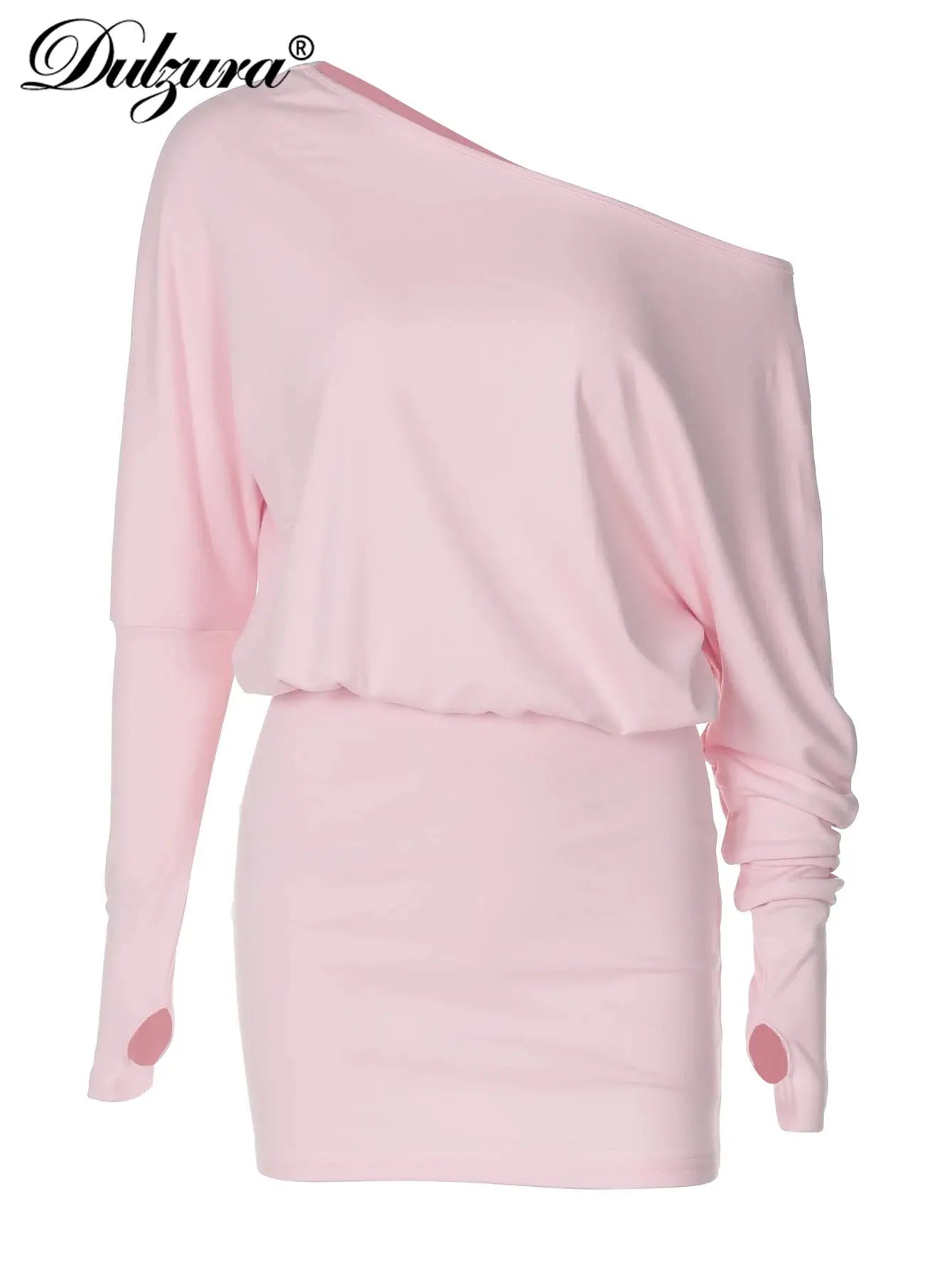 Dulzura Sexy Long Sleeve Mini Dress Oblique Shoulder Solid Simple Dresses Party Club Birthday Vacation Date Y2K Women Clothes SHOPEZRA L.L.C.