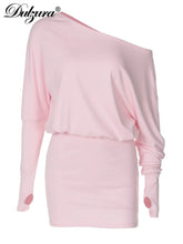 Dulzura Sexy Long Sleeve Mini Dress Oblique Shoulder Solid Simple Dresses Party Club Birthday Vacation Date Y2K Women Clothes SHOPEZRA L.L.C.