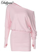 Dulzura Sexy Long Sleeve Mini Dress Oblique Shoulder Solid Simple Dresses Party Club Birthday Vacation Date Y2K Women Clothes SHOPEZRA L.L.C.