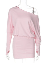 Dulzura Sexy Long Sleeve Mini Dress Oblique Shoulder Solid Simple Dresses Party Club Birthday Vacation Date Y2K Women Clothes SHOPEZRA L.L.C.