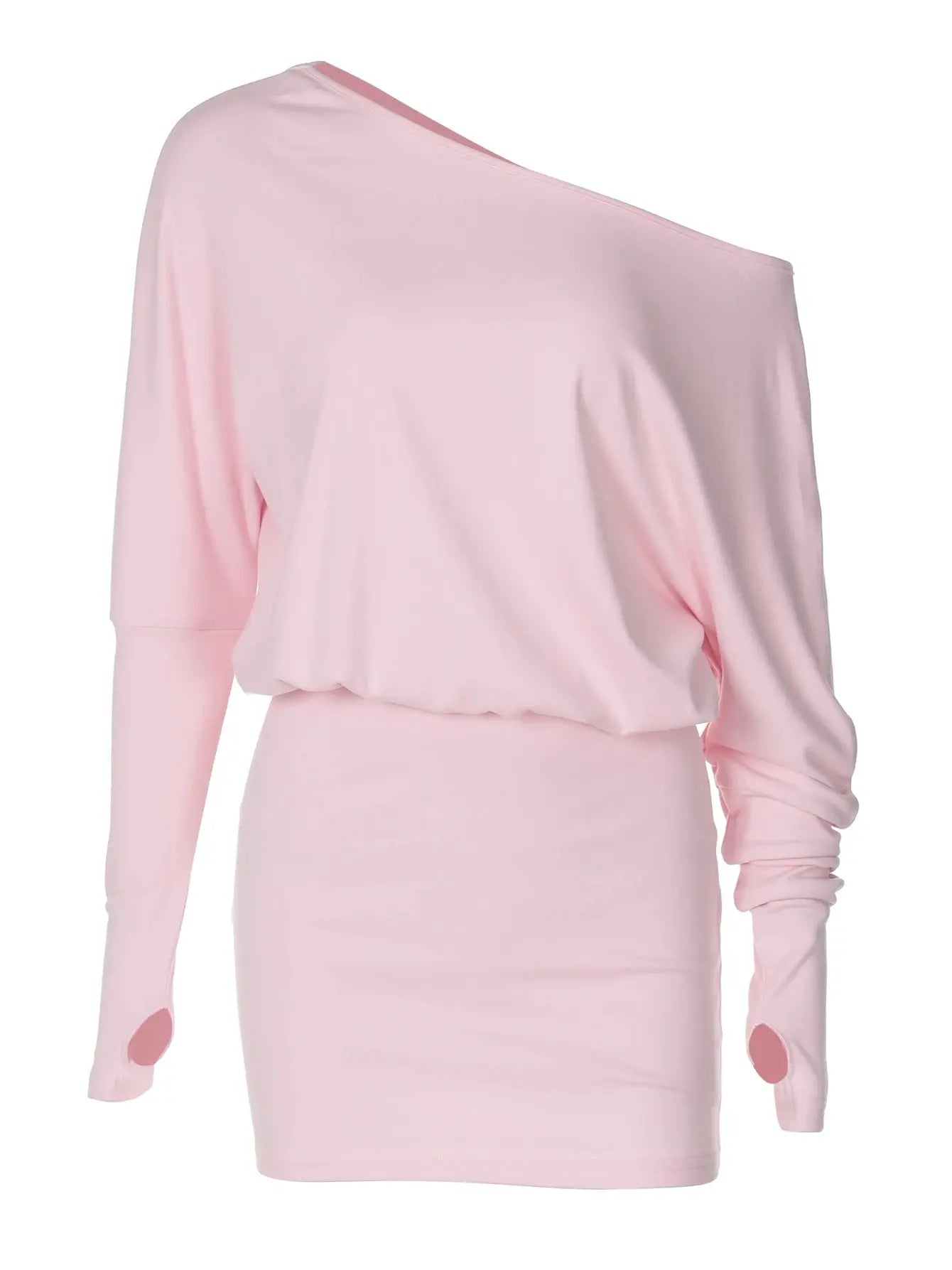 Dulzura Sexy Long Sleeve Mini Dress Oblique Shoulder Solid Simple Dresses Party Club Birthday Vacation Date Y2K Women Clothes SHOPEZRA L.L.C.