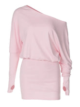 Dulzura Sexy Long Sleeve Mini Dress Oblique Shoulder Solid Simple Dresses Party Club Birthday Vacation Date Y2K Women Clothes SHOPEZRA L.L.C.
