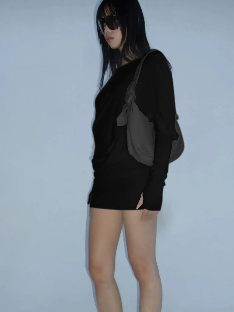 Dulzura Sexy Long Sleeve Mini Dress Oblique Shoulder Solid Simple Dresses Party Club Birthday Vacation Date Y2K Women Clothes SHOPEZRA L.L.C.