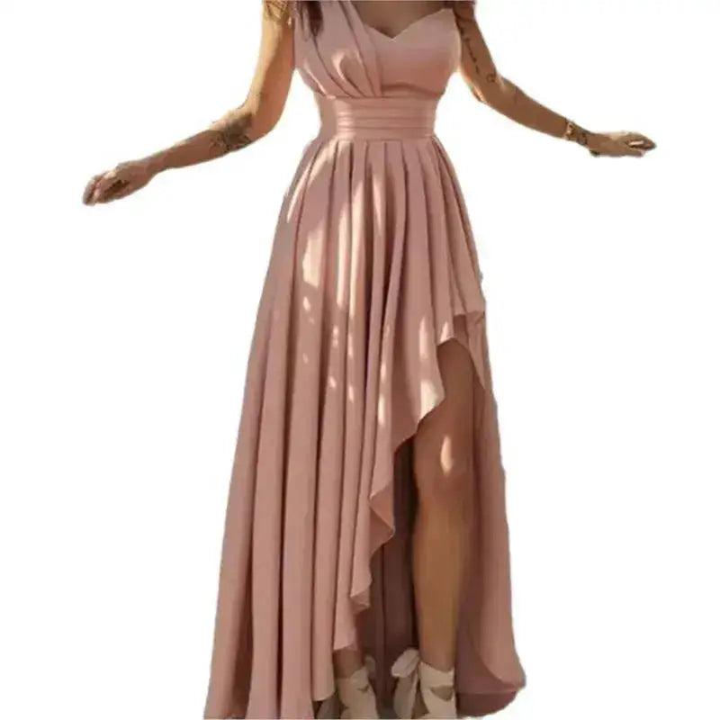 Elegant Dress Vestidos Dresses 2025 Woman Off Shoulder Solid Color Sleeveless Banquet Irregular Hem Temperament Commuting Slim by Dropshipman