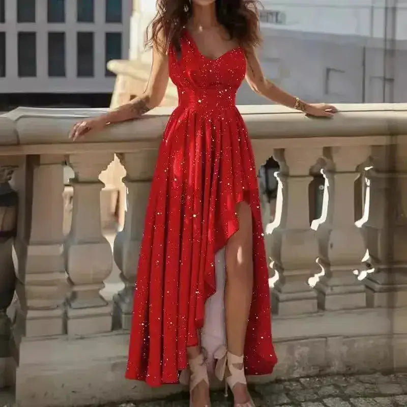 Elegant Dress Vestidos Dresses 2025 Woman Off Shoulder Solid Color Sleeveless Banquet Irregular Hem Temperament Commuting Slim by Dropshipman