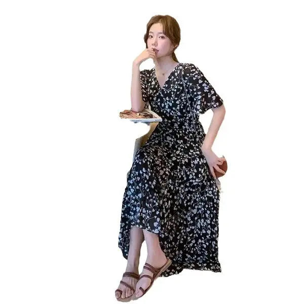Pink 2024 summer plus size chiffon long dress for women, loose, slimming, belly covering, all-match, by SHOPEZRA L.L.C.