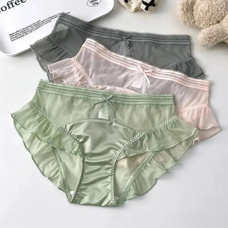 New recommend pure sexy lace translucent underwear mesh ruffled women&