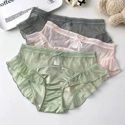 New recommend pure sexy lace translucent underwear mesh ruffled women&