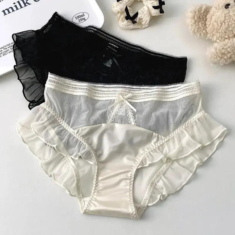 New recommend pure sexy lace translucent underwear mesh ruffled women&