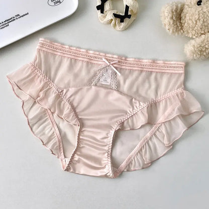 New recommend pure sexy lace translucent underwear mesh ruffled women&