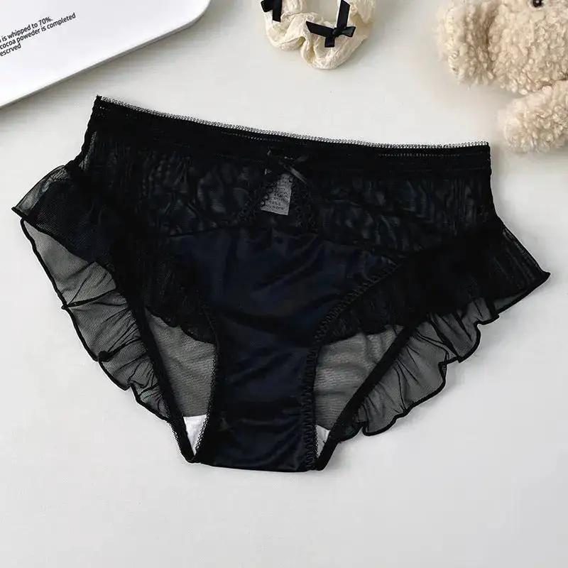 New recommend pure sexy lace translucent underwear mesh ruffled women&