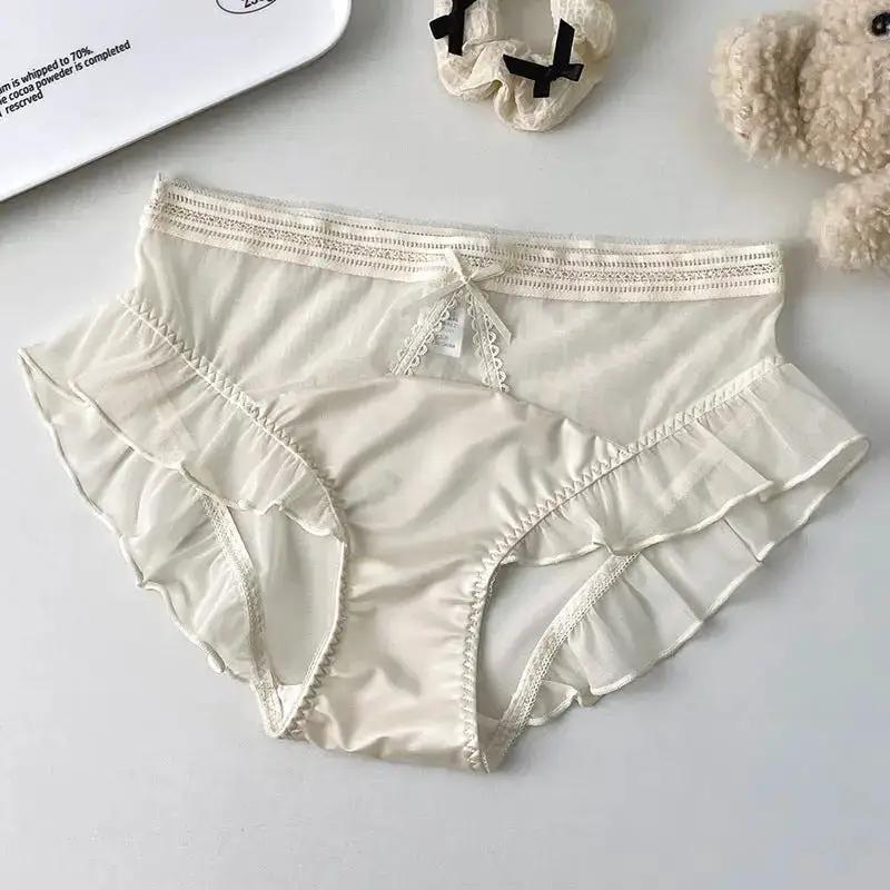 New recommend pure sexy lace translucent underwear mesh ruffled women&