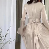Muslim Modest Dress for Women Lace Up Pleated Long Dresses Jalabiya Ramadan Morocco Dubai Kaftan Islam Vestidos Arab Robe Abayas SHOPEZRA L.L.C.