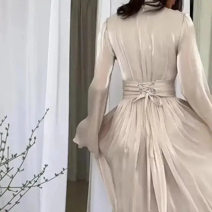 Muslim Modest Dress for Women Lace Up Pleated Long Dresses Jalabiya Ramadan Morocco Dubai Kaftan Islam Vestidos Arab Robe Abayas by Dropshipman