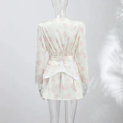 Casual Printed Mini Dress Women Full Sleeve Button V-neck Lady Short Dresses Waist Tape 2026 Spring Summer Female Robe Beach by Dropshipman