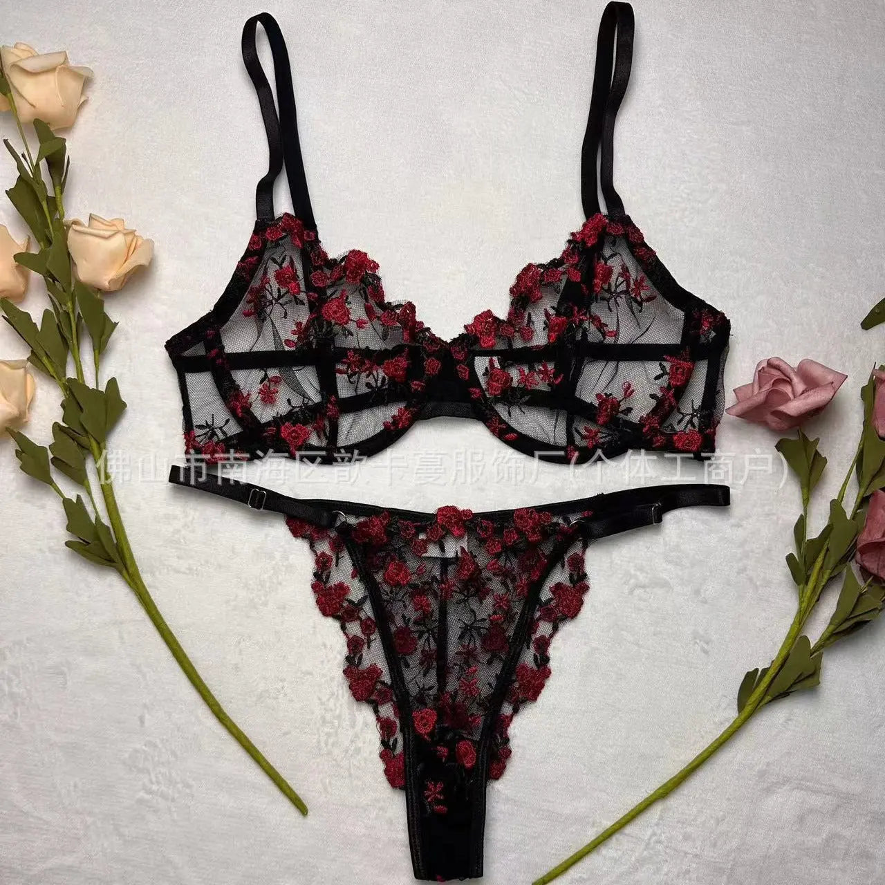 Pink steel mesh sexy underwear set by SHOPEZRA L.L.C., featuring transparent mesh design and cross-border European and US style.