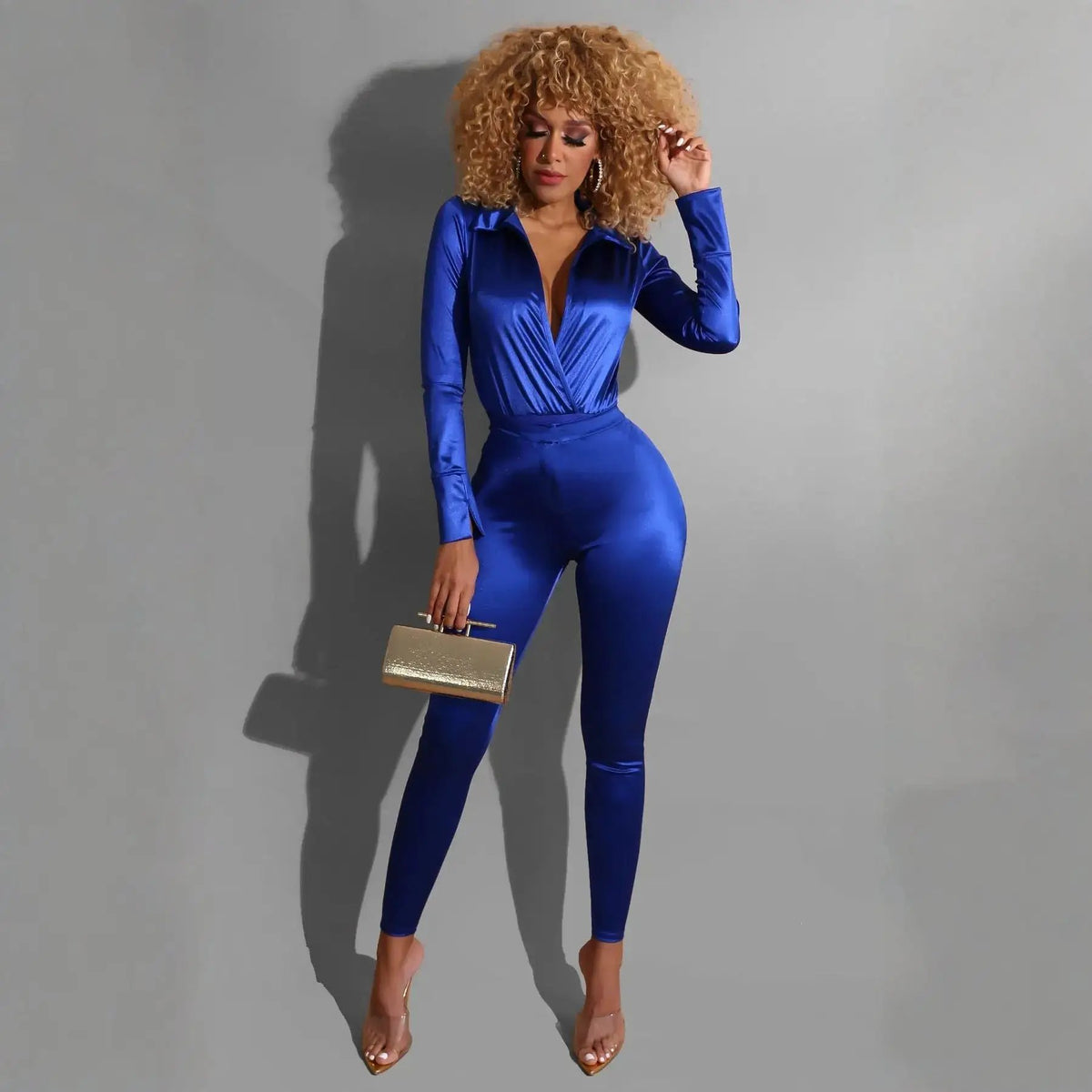 New on the in stock! Y510 European and American sexy fashion deep V long sleeve thong bottom two-piece night clothes by Dropshipman