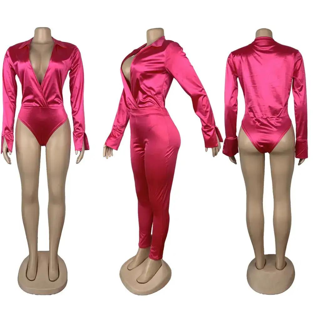 New on the in stock! Y510 European and American sexy fashion deep V long sleeve thong bottom two-piece night clothes by Dropshipman