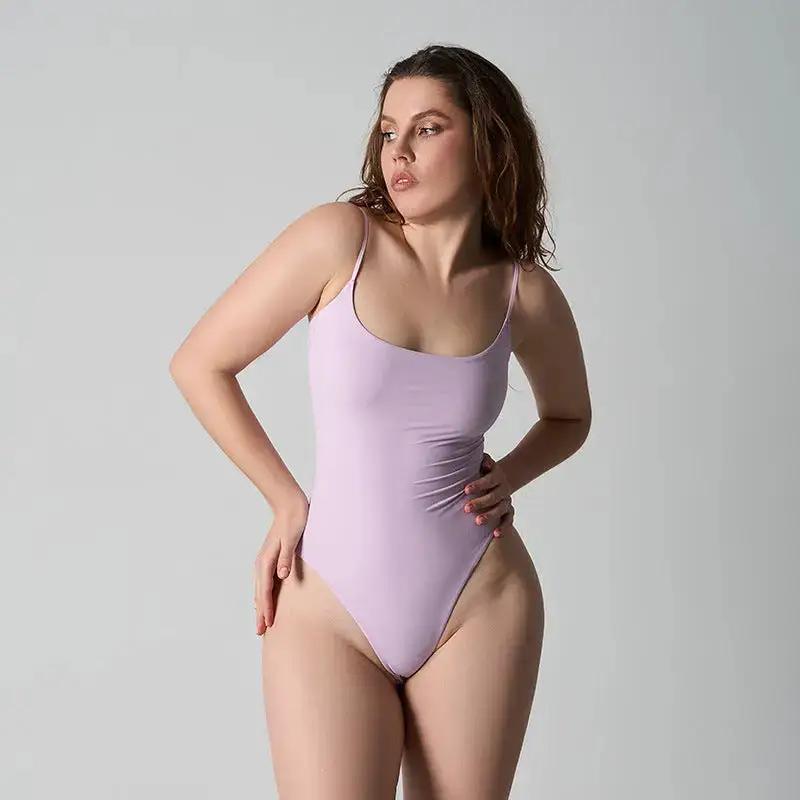 Sk*M Kardashian Cami Thong Bodysuit Double-Layer Jumpsuit High-Elastic Belly-Control Bottoming Triangle Jumpsuit by Dropshipman