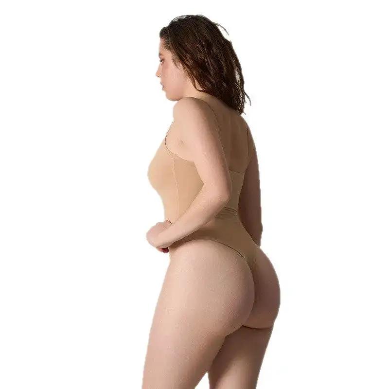 Sk*M Kardashian Cami Thong Bodysuit Double-Layer Jumpsuit High-Elastic Belly-Control Bottoming Triangle Jumpsuit by Dropshipman