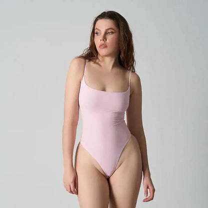 Sk*M Kardashian Cami Thong Bodysuit Double-Layer Jumpsuit High-Elastic Belly-Control Bottoming Triangle Jumpsuit by Dropshipman