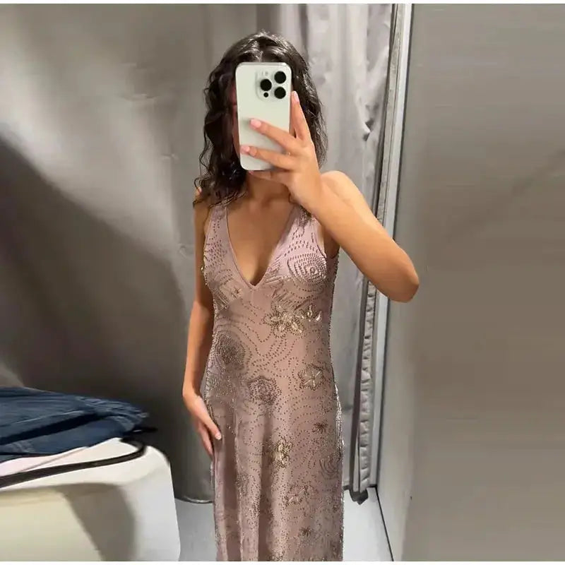 Bead Embroidery Sequin Ruffle Women Dress Sleeveless Backless Strap Sexy Evening Dresses 2025 Summer Party Holiday Street Robe by Dropshipman