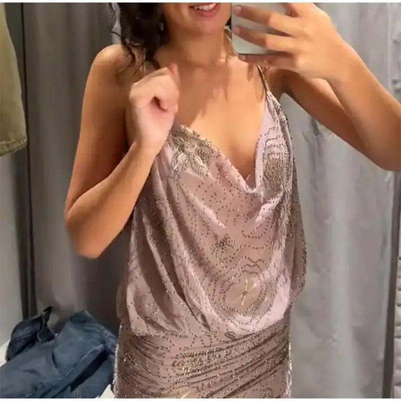 Bead Embroidery Sequin Ruffle Women Dress Sleeveless Backless Strap Sexy Evening Dresses 2025 Summer Party Holiday Street Robe by Dropshipman