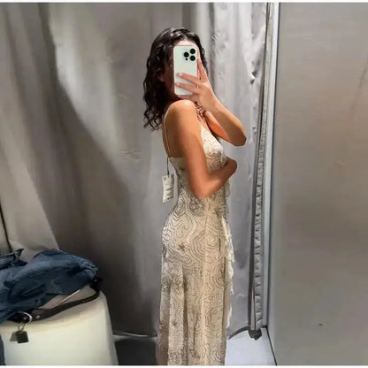 Bead Embroidery Sequin Ruffle Women Dress Sleeveless Backless Strap Sexy Evening Dresses 2025 Summer Party Holiday Street Robe by Dropshipman