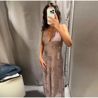 Bead Embroidery Sequin Ruffle Women Dress Sleeveless Backless Strap Sexy Evening Dresses 2025 Summer Party Holiday Street Robe by Dropshipman