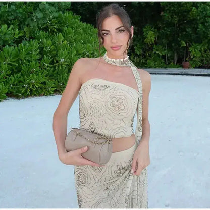 Bead Embroidery Sequin Ruffle Women Dress Sleeveless Backless Strap Sexy Evening Dresses 2025 Summer Party Holiday Street Robe by Dropshipman