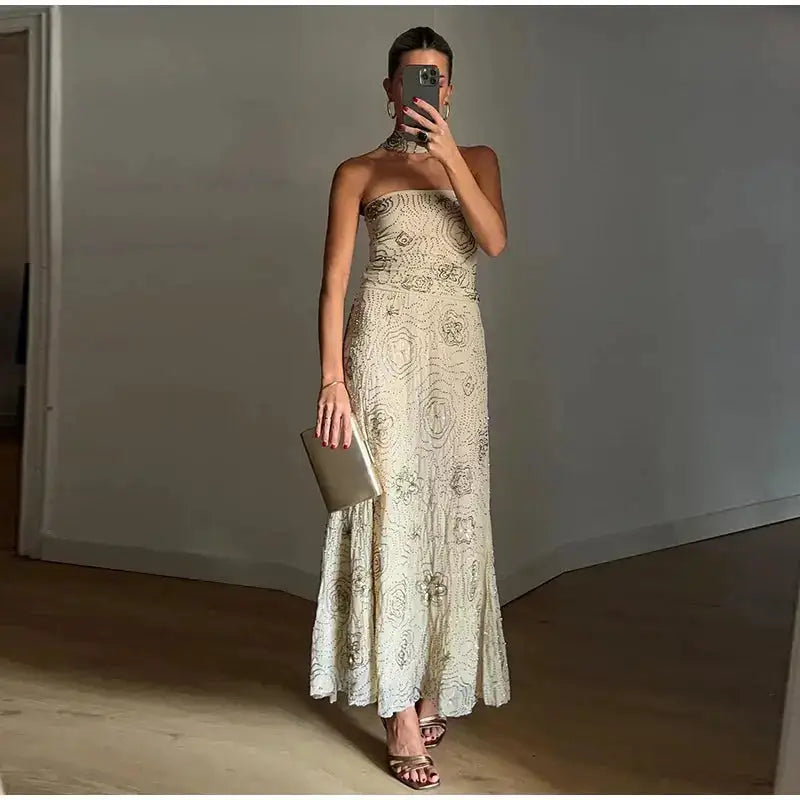 Bead Embroidery Sequin Ruffle Women Dress Sleeveless Backless Strap Sexy Evening Dresses 2025 Summer Party Holiday Street Robe by Dropshipman
