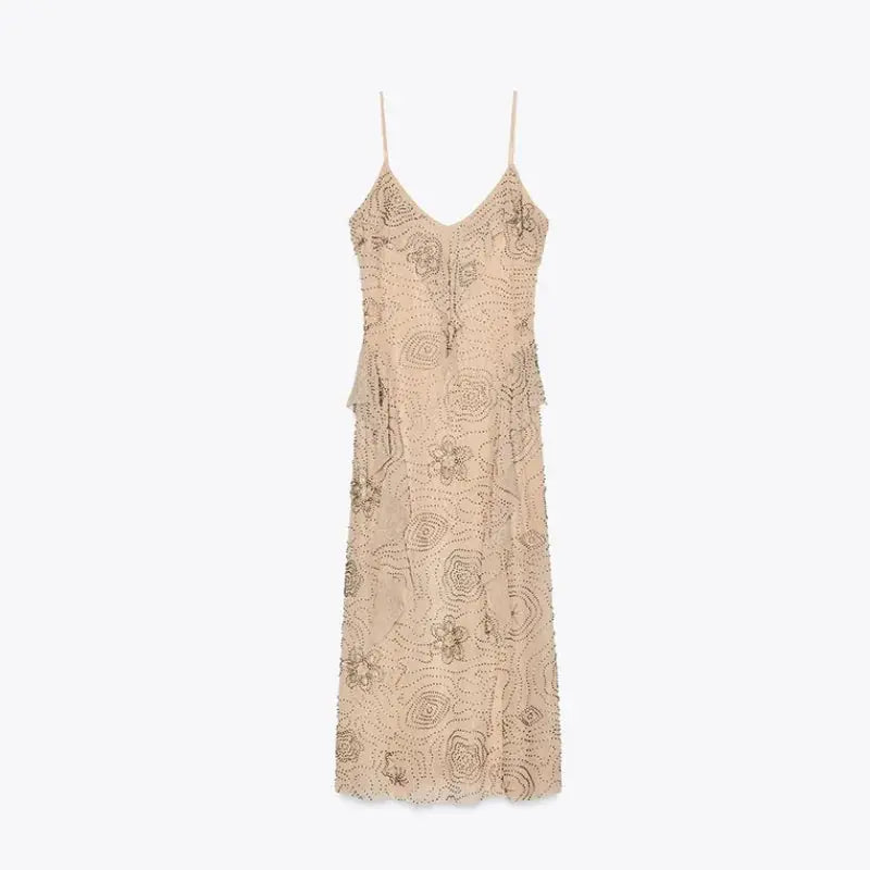 Pink sleeveless beaded and sequin ruffle women’s backless dress by SHOPEZRA L.L.C. for summer parties and holiday events.