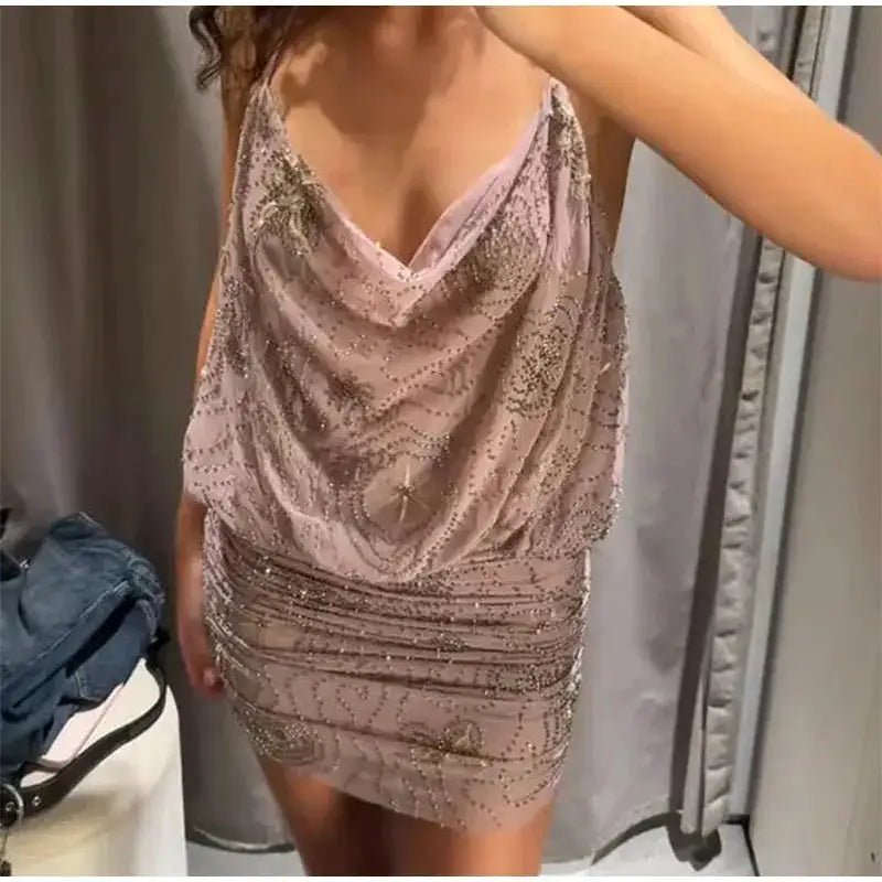 Bead Embroidery Sequin Ruffle Women Dress Sleeveless Backless Strap Sexy Evening Dresses 2025 Summer Party Holiday Street Robe by Dropshipman