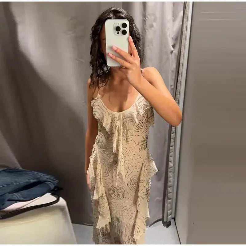 Bead Embroidery Sequin Ruffle Women Dress Sleeveless Backless Strap Sexy Evening Dresses 2025 Summer Party Holiday Street Robe SHOPEZRA L.L.C.