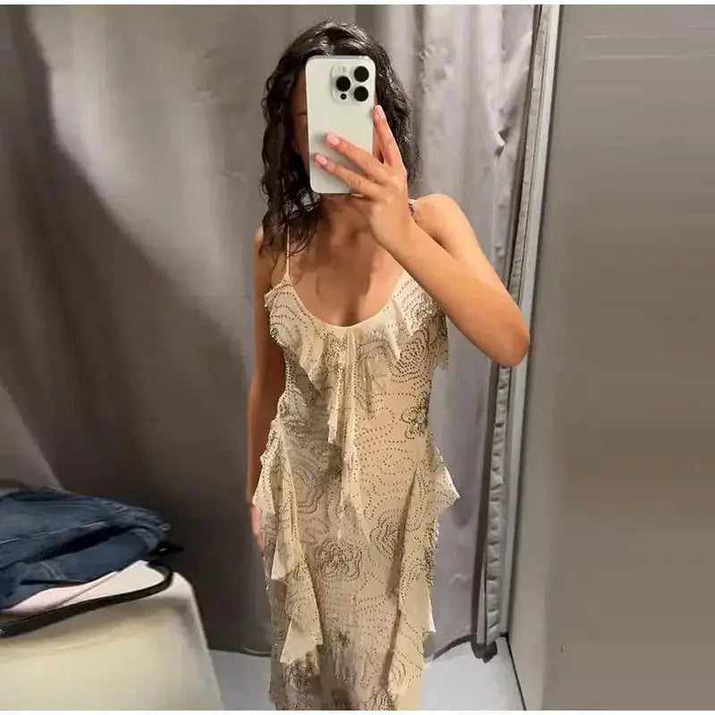 Bead Embroidery Sequin Ruffle Women Dress Sleeveless Backless Strap Sexy Evening Dresses 2025 Summer Party Holiday Street Robe by Dropshipman