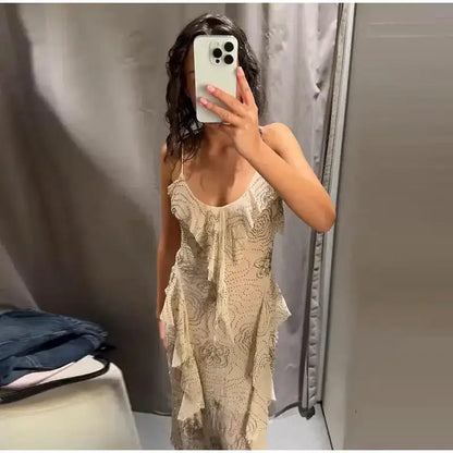 Bead Embroidery Sequin Ruffle Women Dress Sleeveless Backless Strap Sexy Evening Dresses 2025 Summer Party Holiday Street Robe by Dropshipman