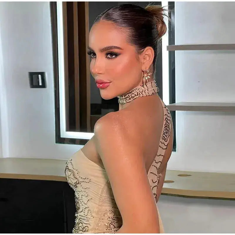 Bead Embroidery Sequin Ruffle Women Dress Sleeveless Backless Strap Sexy Evening Dresses 2025 Summer Party Holiday Street Robe by Dropshipman