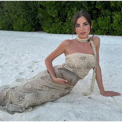 Bead Embroidery Sequin Ruffle Women Dress Sleeveless Backless Strap Sexy Evening Dresses 2025 Summer Party Holiday Street Robe by Dropshipman