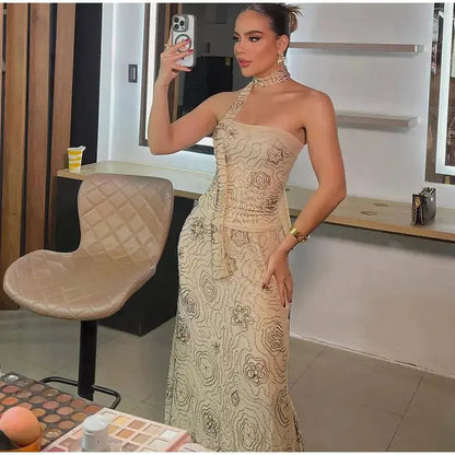 Bead Embroidery Sequin Ruffle Women Dress Sleeveless Backless Strap Sexy Evening Dresses 2025 Summer Party Holiday Street Robe by Dropshipman