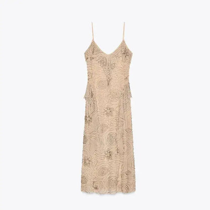 Bead Embroidery Sequin Ruffle Women Dress Sleeveless Backless Strap Sexy Evening Dresses 2025 Summer Party Holiday Street Robe by Dropshipman