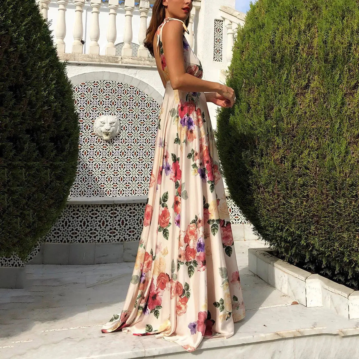 Boho Style Long Dress Beach Holiday Dress Halter Maxi Print Slip Dress Summer Women&