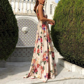 Boho Style Long Dress Beach Holiday Dress Halter Maxi Print Slip Dress Summer Women&