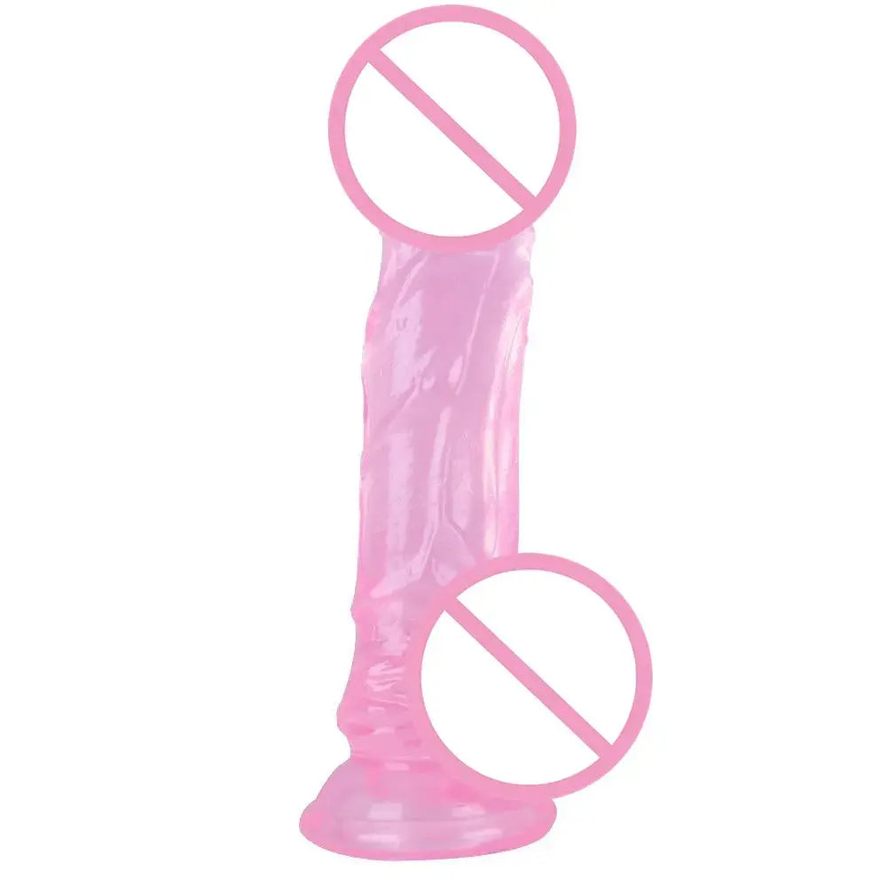 Realistic pink dildo with curved shaft, suction cup, balls, and G-spot design by SHOPEZRA L.L.C. for adult pleasure and stimulation.