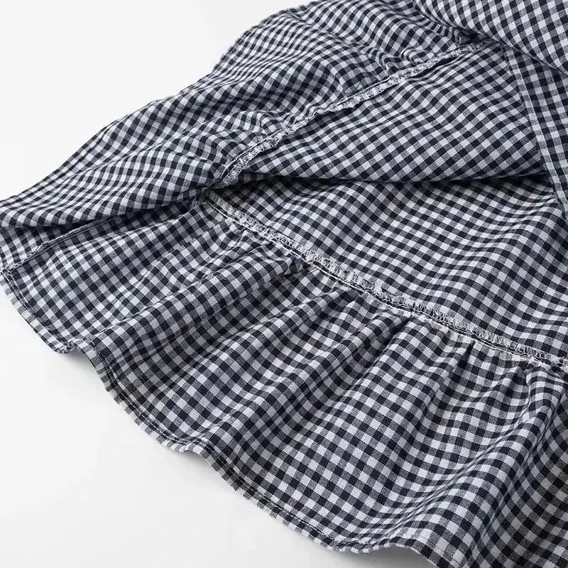 HXAO Embroidery Plaid Long Dresses Women Sleeveless Slip Midi Dress Woman Pleated Backless Beach Dress Vintage Summer Dress by Dropshipman