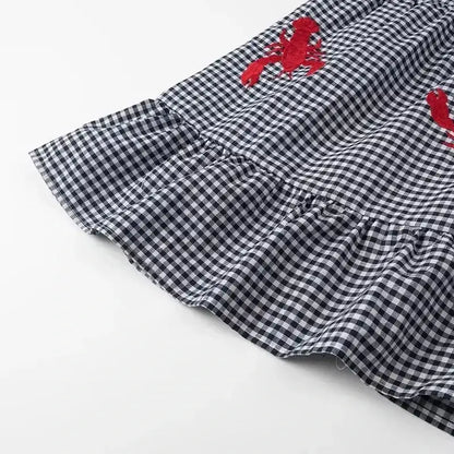 HXAO Embroidery Plaid Long Dresses Women Sleeveless Slip Midi Dress Woman Pleated Backless Beach Dress Vintage Summer Dress by Dropshipman
