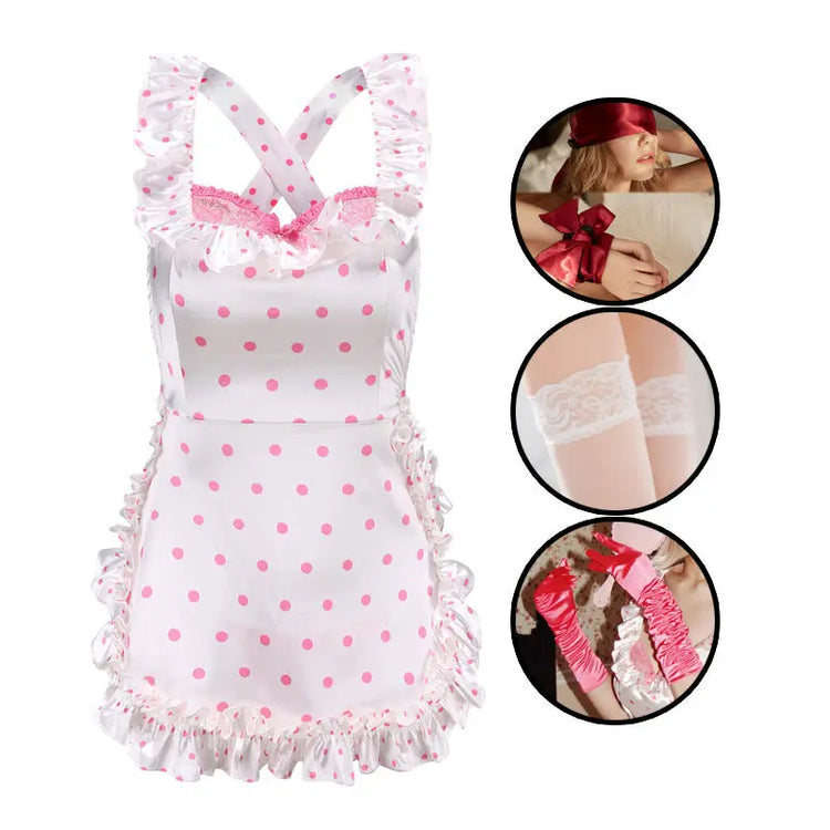 Sexy Lingerie 2024 New Sexy Free Wave Dot Kitchen Apron Maid Dress Sexy Uniform cosplay Women SHOPEZRA L.L.C.