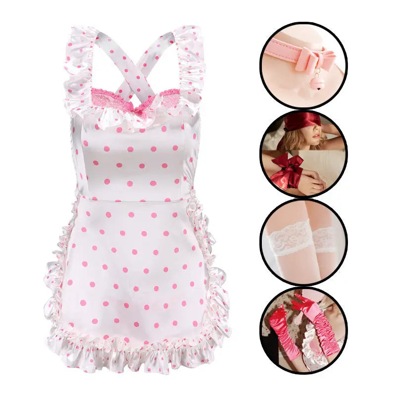 Sexy Lingerie 2024 New Sexy Free Wave Dot Kitchen Apron Maid Dress Sexy Uniform cosplay Women SHOPEZRA L.L.C.